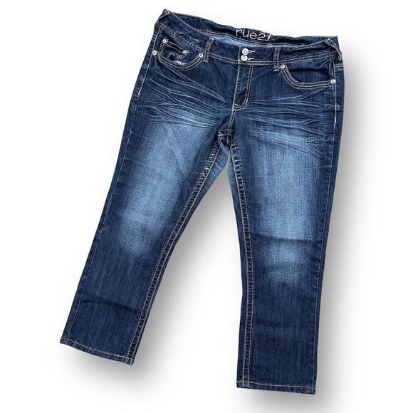 Rue 21 Women's Cropped Blue Denim Jeans Size 13/14 Stretchy - Picture 10 of 10